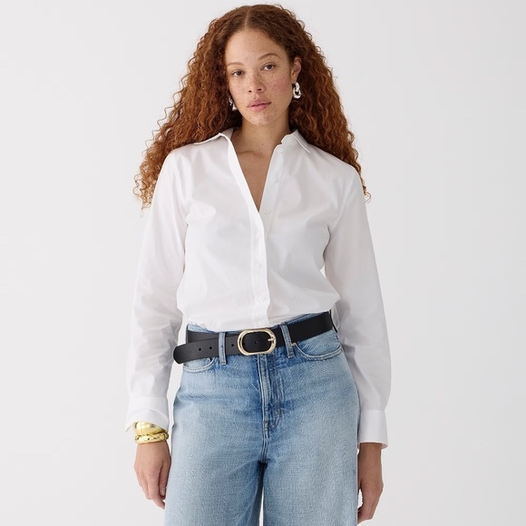NWT!! J. CREW Wren Slim Shirt Stretch Cotton Poplin Solid White Buttondown 2 - Picture 1 of 15